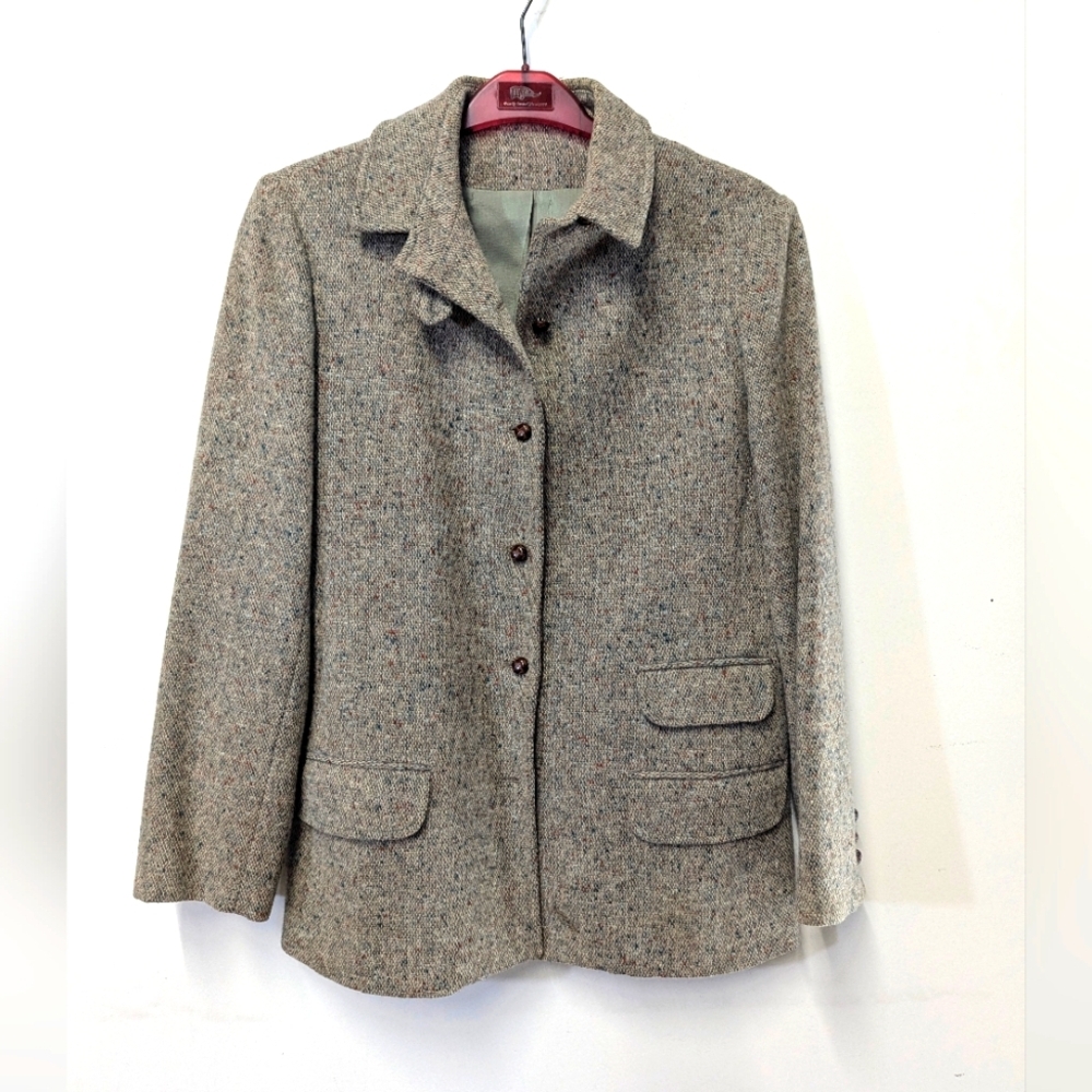 Vintage Classic Tweed Hunt Jacket L Leather Knot Buttons Wool Heritage Academia